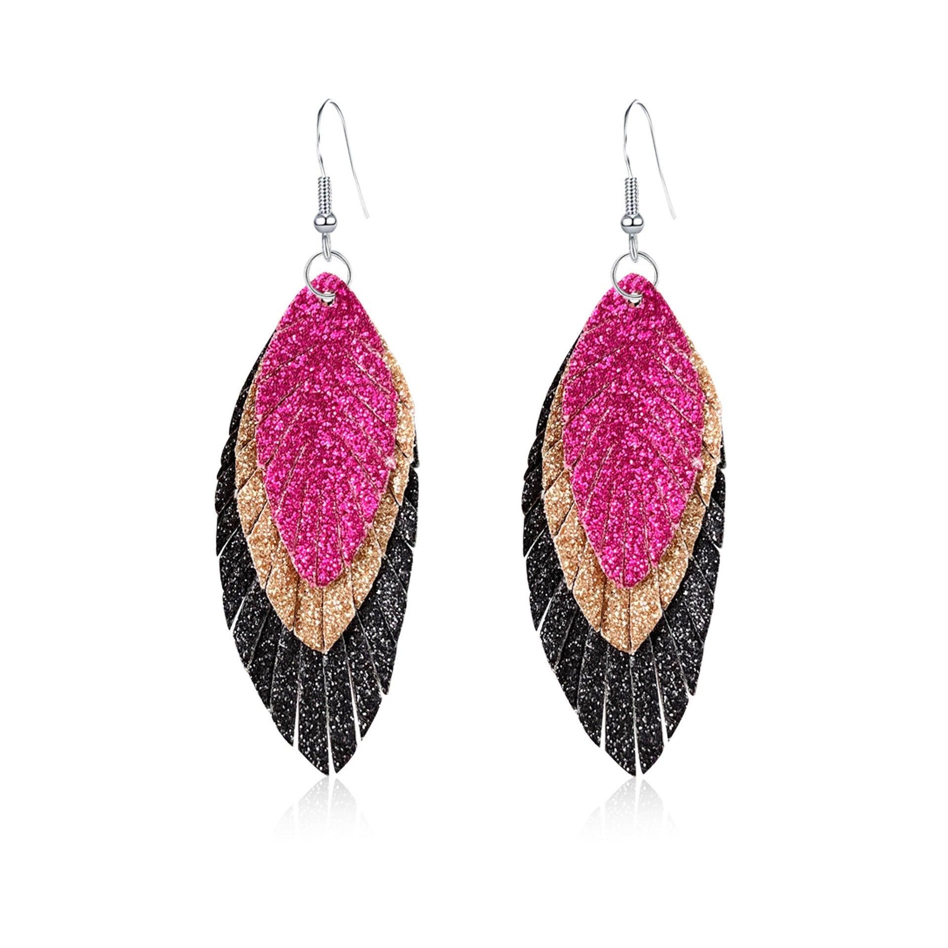 Bohemian Geometric Drop Earrings - Lightweight Feather, Leaf & Multi-Color Fringe Triple Tassel Dangles