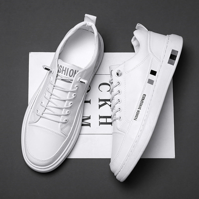 Breathable White Shoes for Men 2024 New Korean Style Trendy Casual Men's Trendy Shoes White Shoes Leather Panel Shoes Spring Live Broadcast