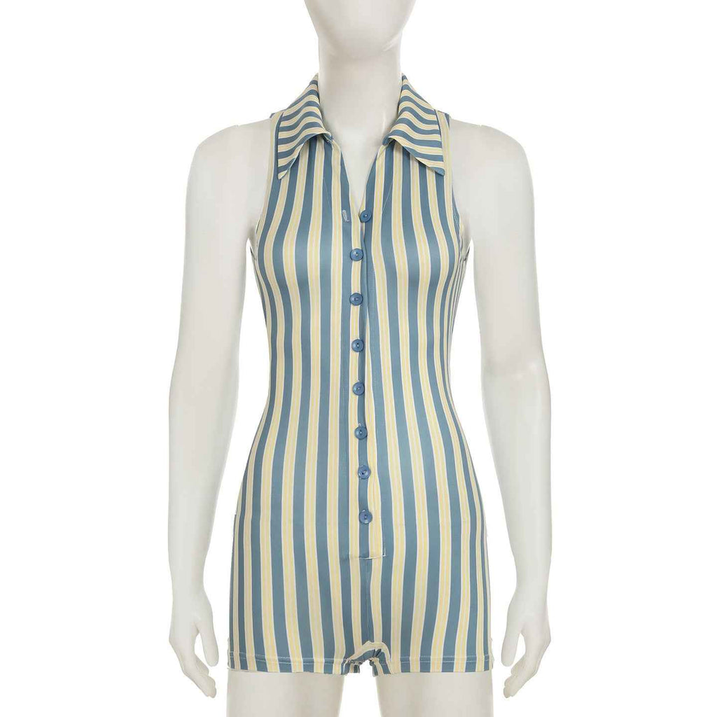 Sleeveless Romper Striped Contrast Color Street Hip