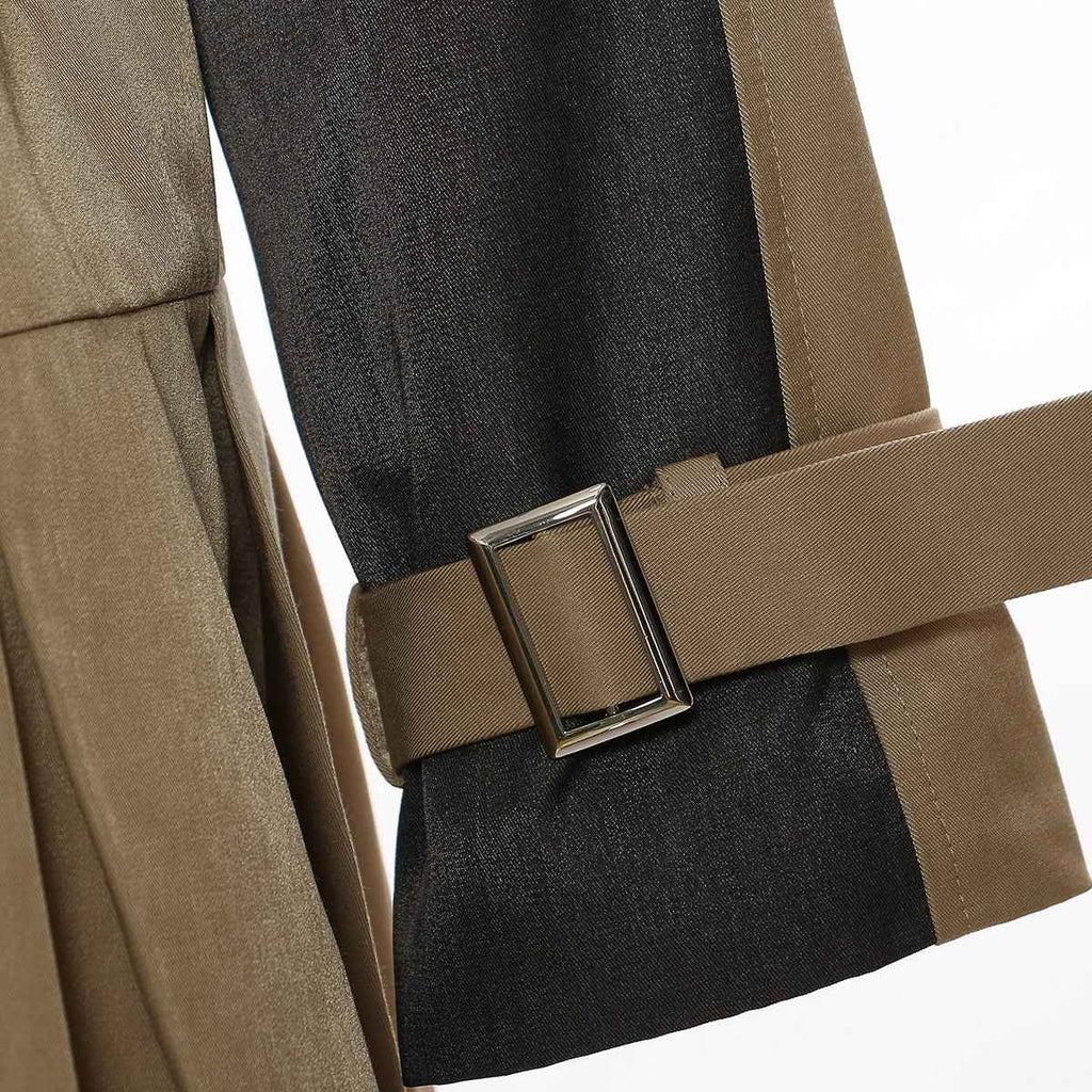 Irregular Asymmetric Contrast Color Mid Length Jacket Women's Trench MUNSIEUR