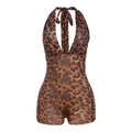 Summer Style Women's Sexy Deep V Plunge Backless Halter Butt Lifting Leopard Print Romper
