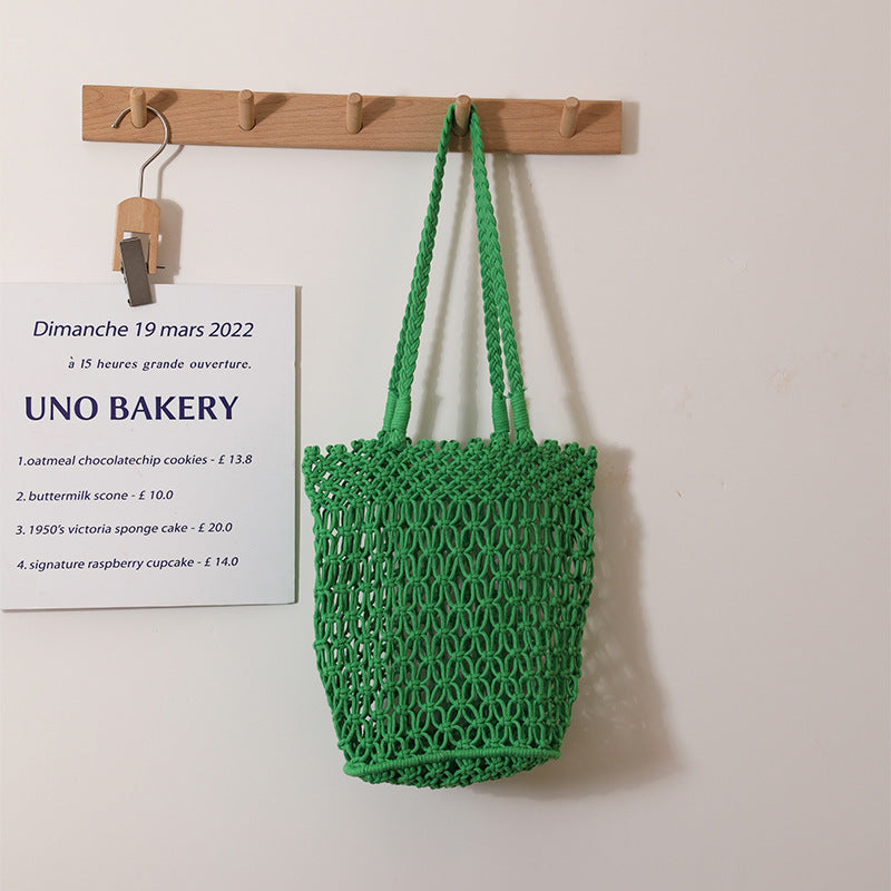 Hollow Out Cutout Shoulder Cotton Thread Woven Bag Lace Straw Bag Vacation Beach Bag Women Bag