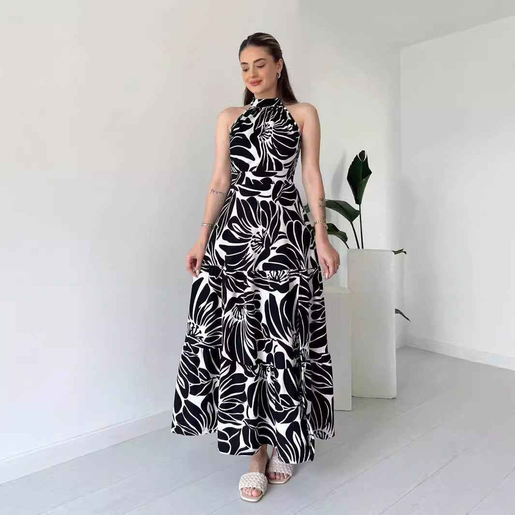 Sleeveless Elegant Maxi Dress Printed High Slit