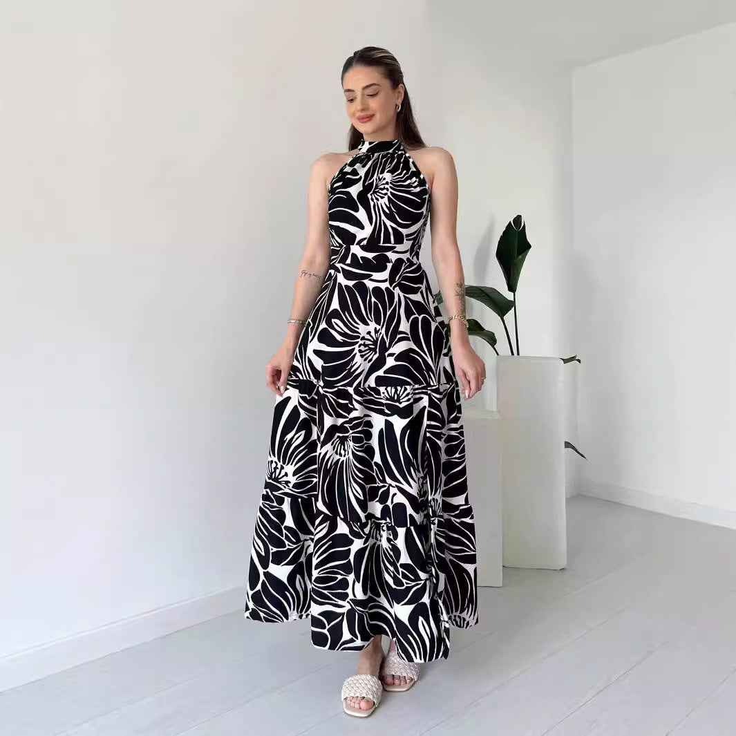 Sleeveless Elegant Maxi Dress Printed High Slit