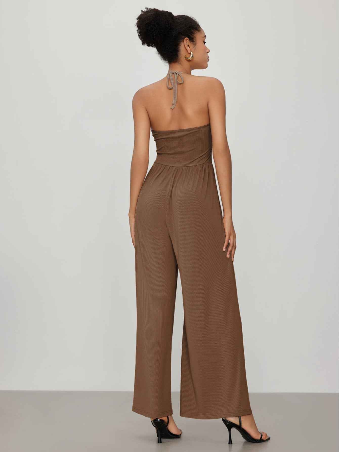 Drape Knit Lace up Halterneck Jumpsuit