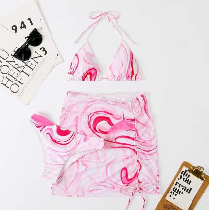 Mesh Three Piece Women Split Triangle Bikini Swimsuit Beach Swimwear