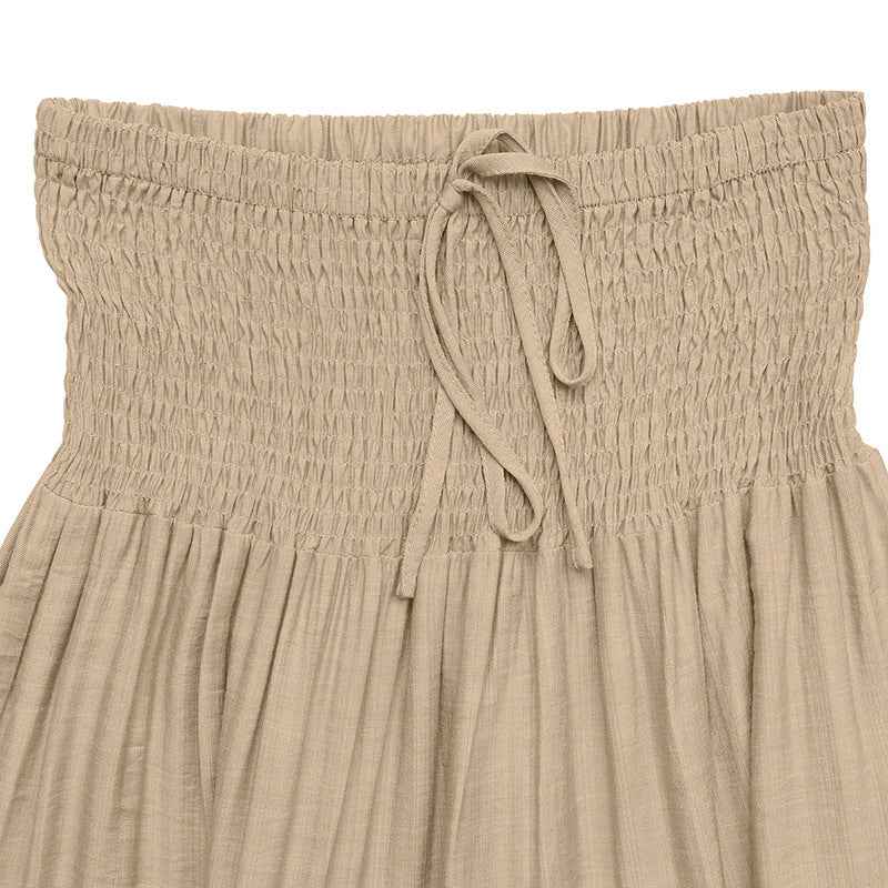 Boho Style Elastic Waistband Solid Color Wide Hem Skirt