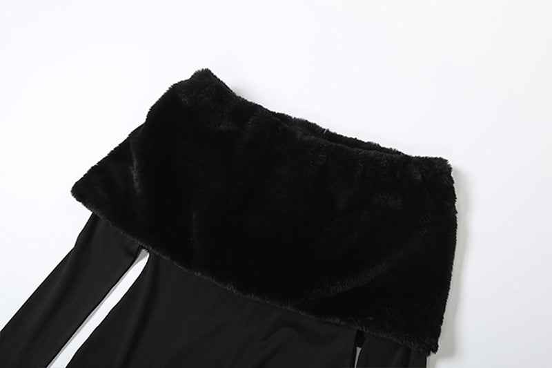 Sexy off the Shoulder Furry Slim Fit Patchwork Jumpsuit