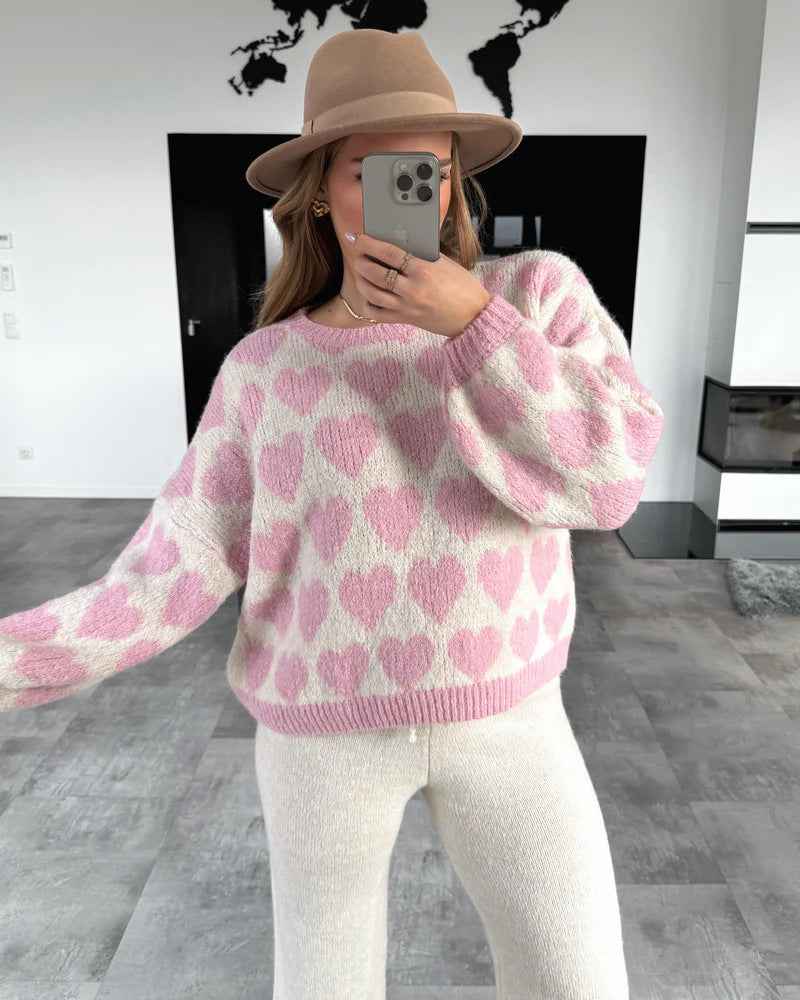 Valentine's Day Sweater Cute Love Jacquard Color Contrast