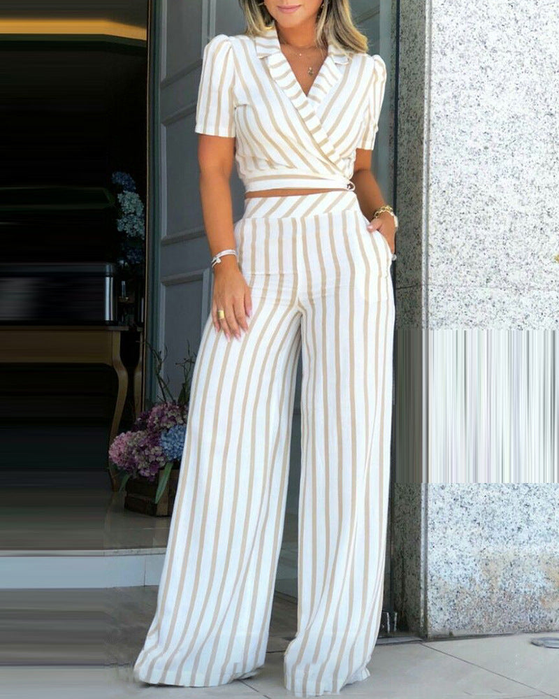 Women's Simple Brown Striped Jumpsuit