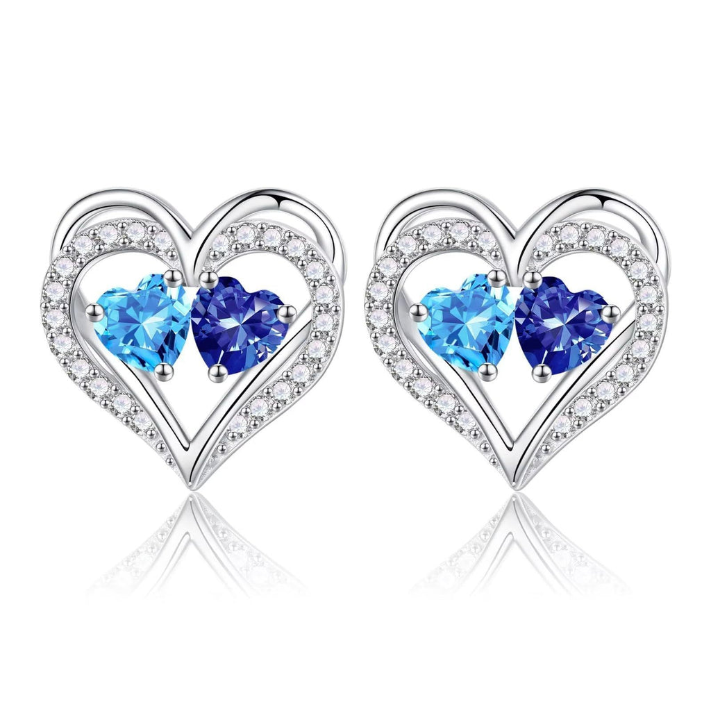 Sterling Silver Birthstone Heart Earrings