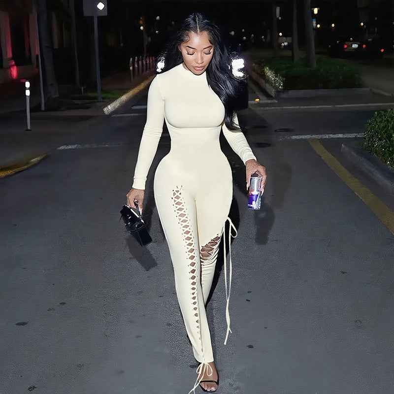 Sexy Solid Color Cutout out Strap Tight Jumpsuit