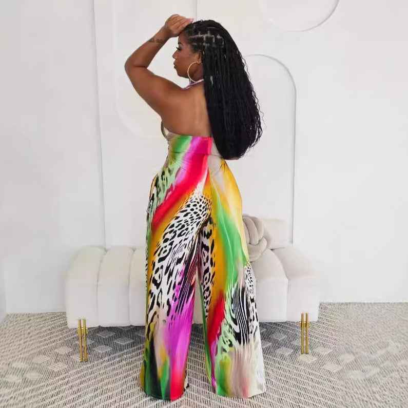 Printed Halter Strap Backless Slim Fit Jumpsuit