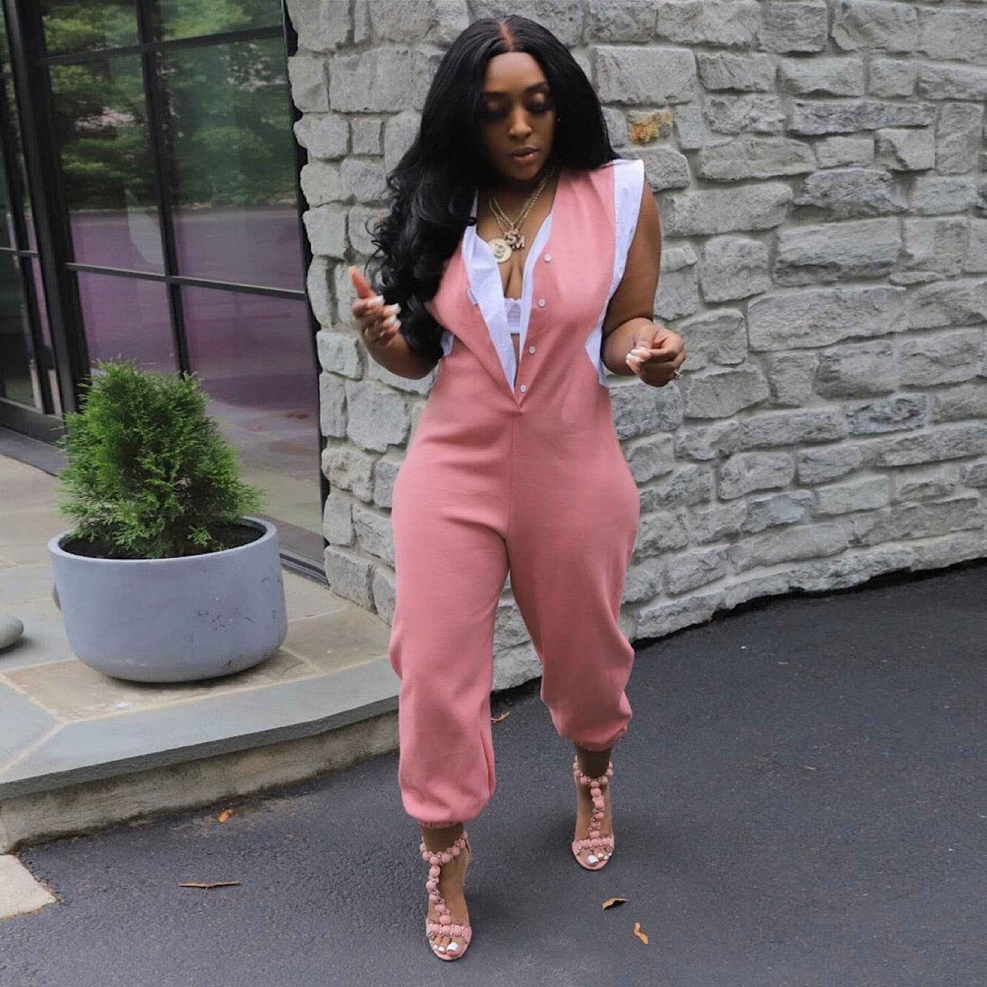 Sexy Slim Fit Solid Color Jumpsuit