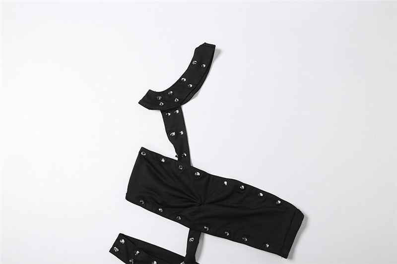 Unique Rivet Sexy Cutout Tight Five Point Jumpsuit