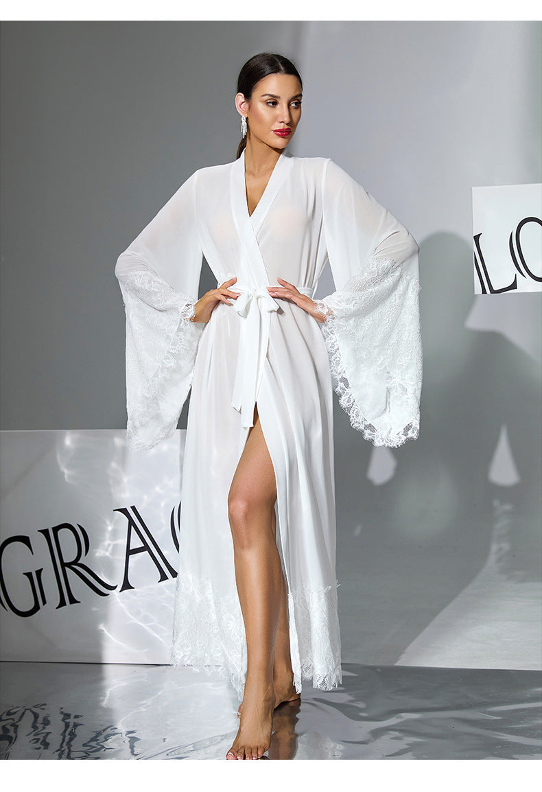 Lace Bell Sleeve Pajamas Chiffon Sleepwear Lace up