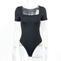Bodysuit Summer Women Clothing Sexy Tight Square Collar Short Sleeve Bodysuit