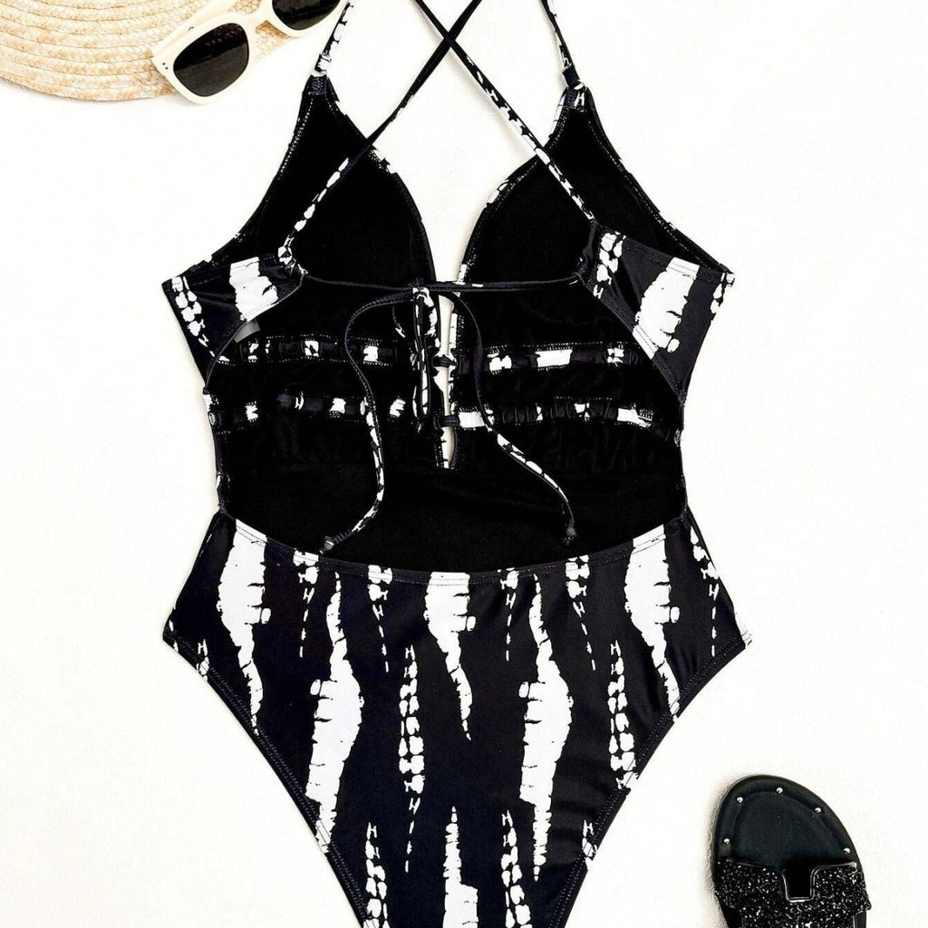 Swimsuit Women Sexy Backless Swimsuit Spring V Neck Lace up Swimsuit