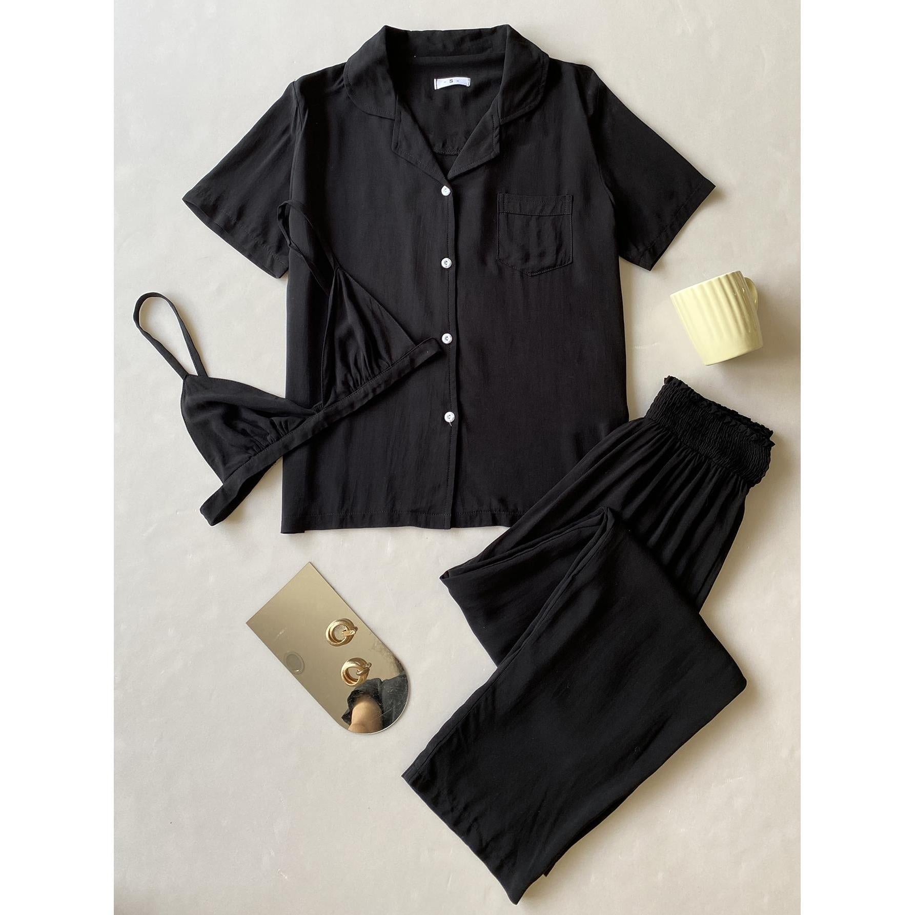 Women's Pajamas Cardigan Three Piece Sleepwear