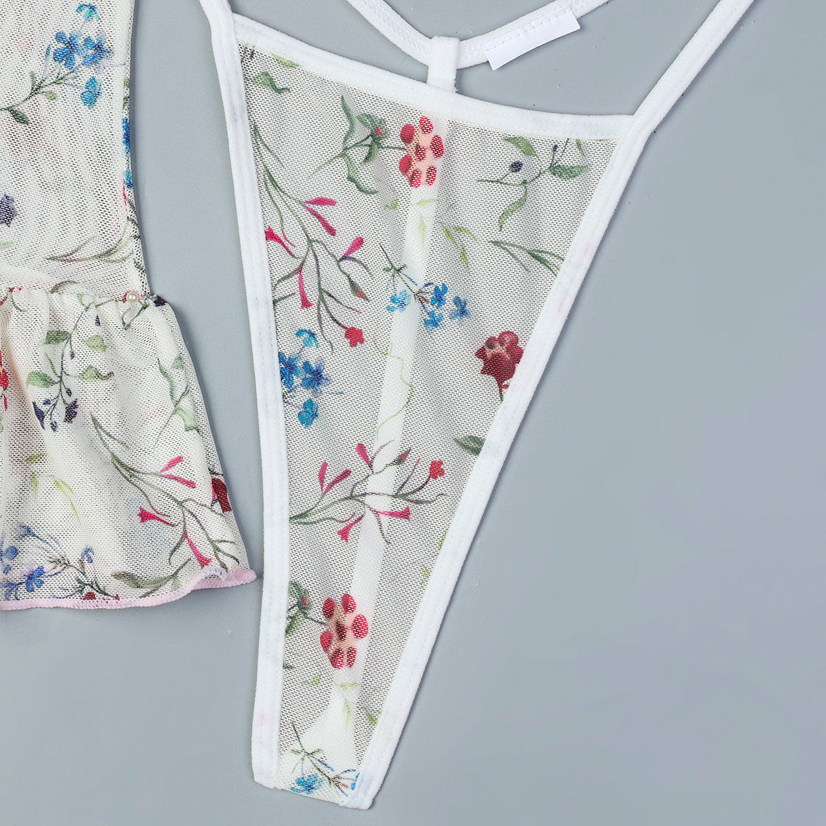 Floral Lace Stitching Lingerie Three Piece Set