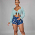 Solid Color Ripped High Waist Stretch Women's Bottoms