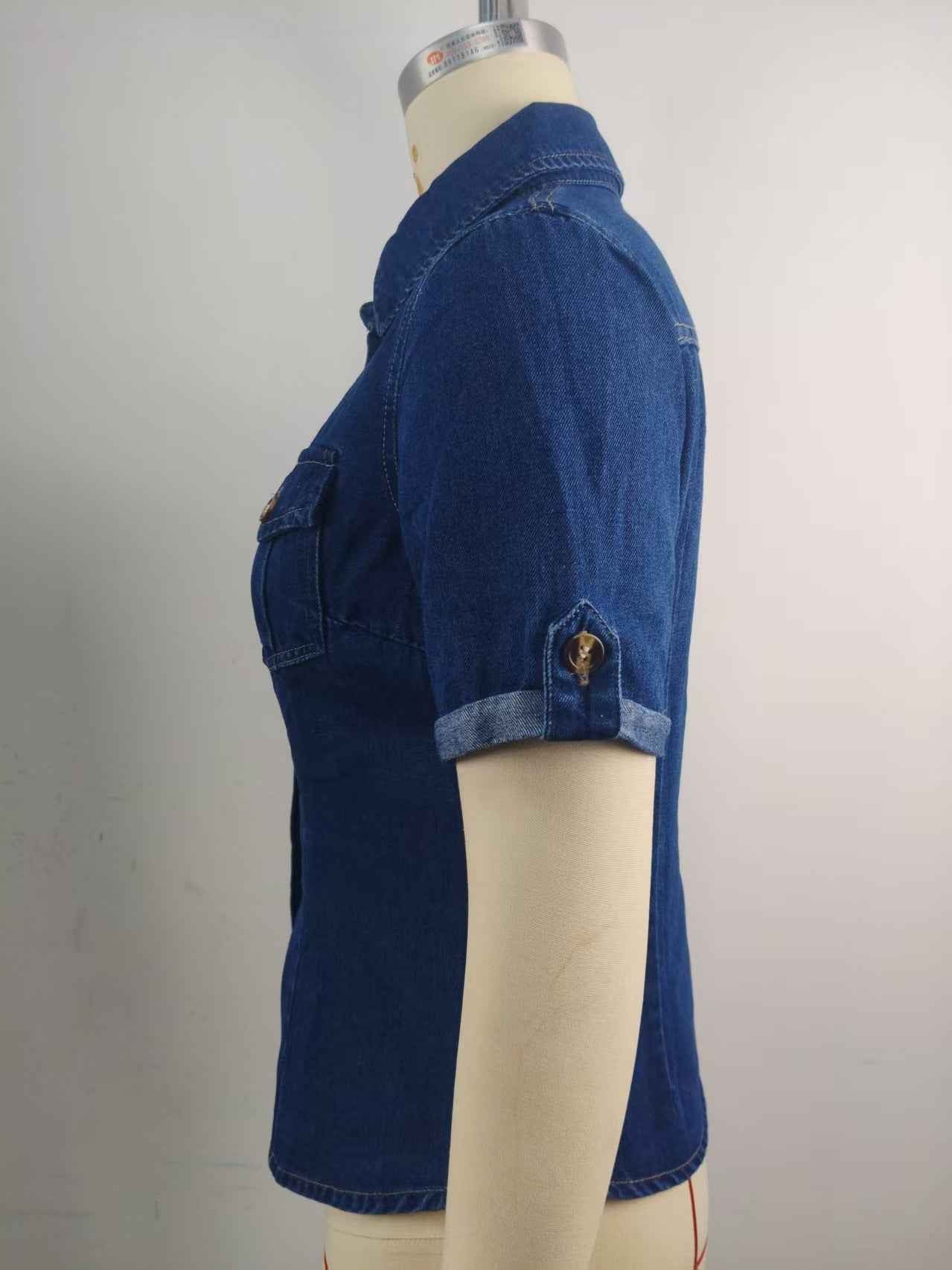 Washed Denim Collared Blouse for Women