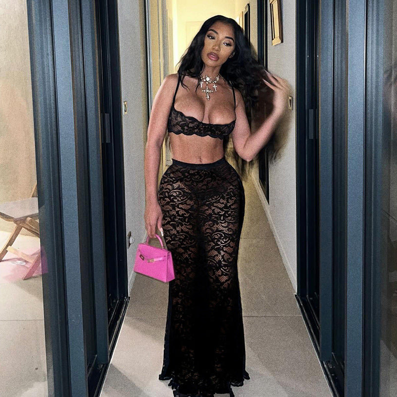 2pc Set Cutout Sling Top High Streetwear Skirt Set