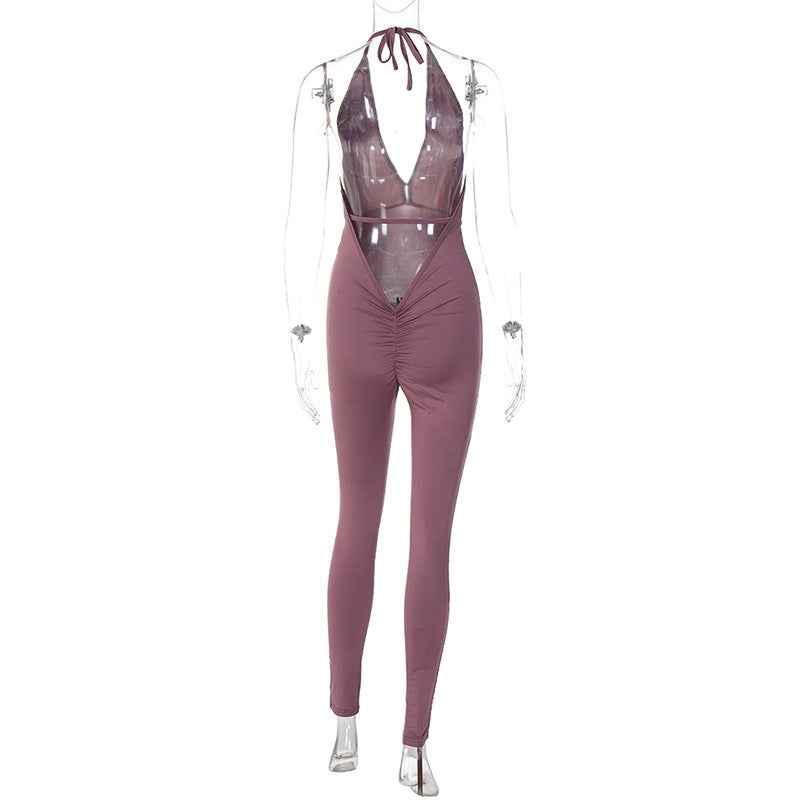 Sexy Pleated Backless Slim Fitting Jumpsuit Women