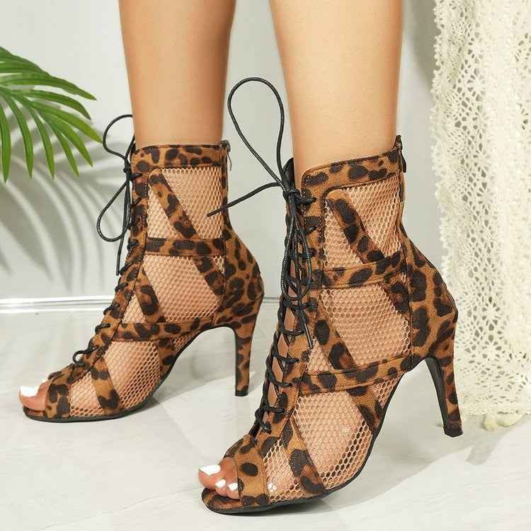 Mesh Leopard Print High Heels