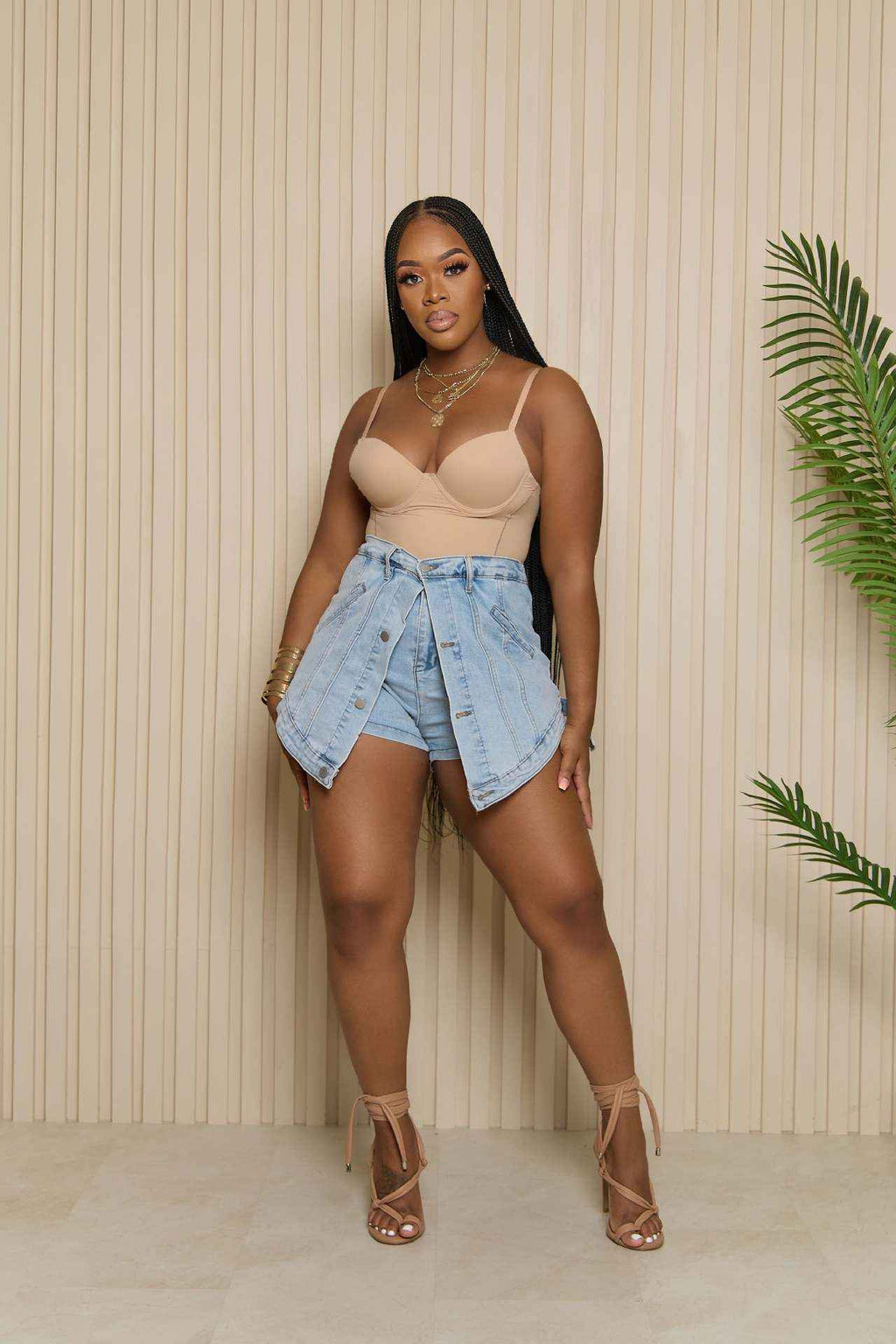 Elastic Denim Two Piece Skort