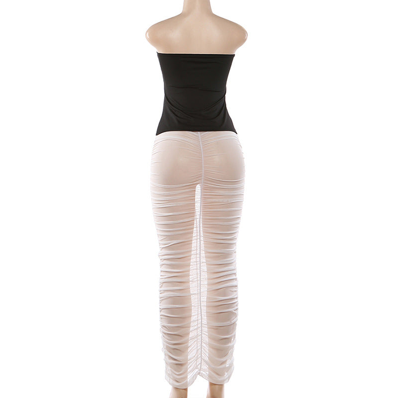 Tube Top Hollow Out Skirt Set