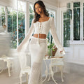 Women's 2pc Solid Color Knitted Hollow-out Skirt Set + Blouse