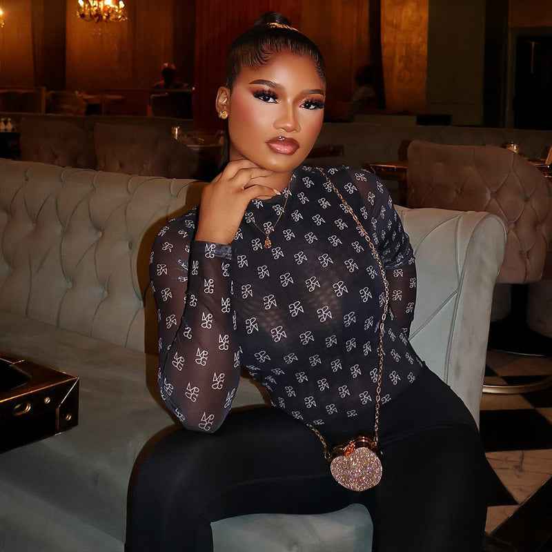 Women's Clothing Stitching Micro Transparent Sexy Print Jumpsuit