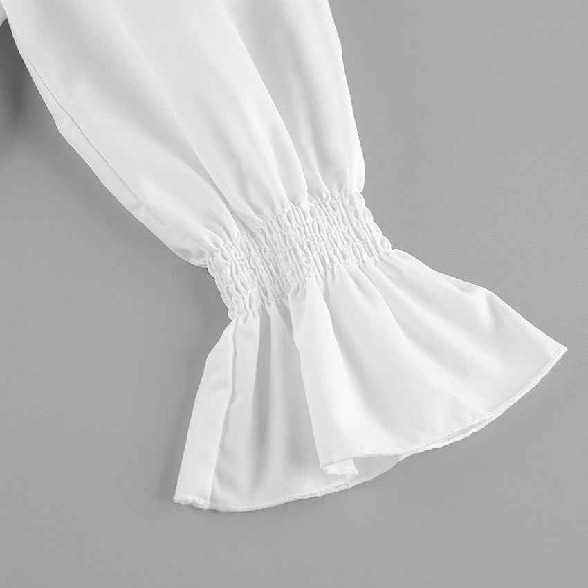 Gentle Polyester Cotton White Flying Sleeve Blouse