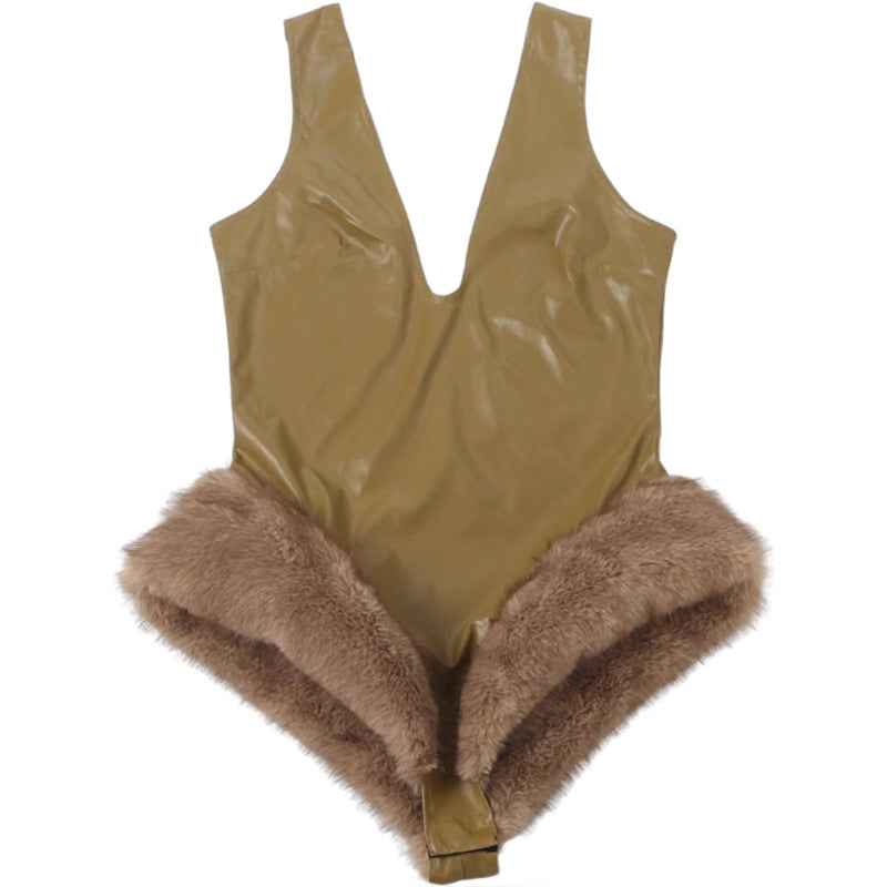 Leather Frayed Strap Jumpsuit Women