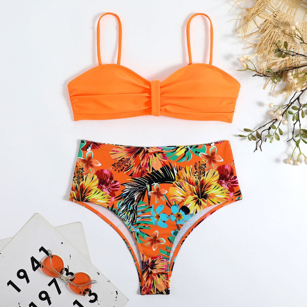 Swimsuit Women Split Bikini Retro Sexy Solid Color Printing Bikini Wear