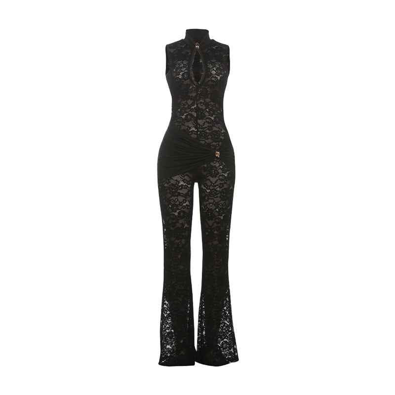Lace Stitching Sleeveless Sexy High Waist Slim Fit Micro Pull Jumpsuit