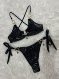 Metal Ring Hanging Diamond Bikini Sexy Cutout Lace up Split Swimsuit Vacation Swimsuit Women