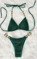 Beach Vacation Bikini Crystal Diamond Women Split Swimsuit