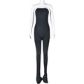 Women Clothing off Neck Stitching High Elastic Slit Slim Fitting Jumpsuit