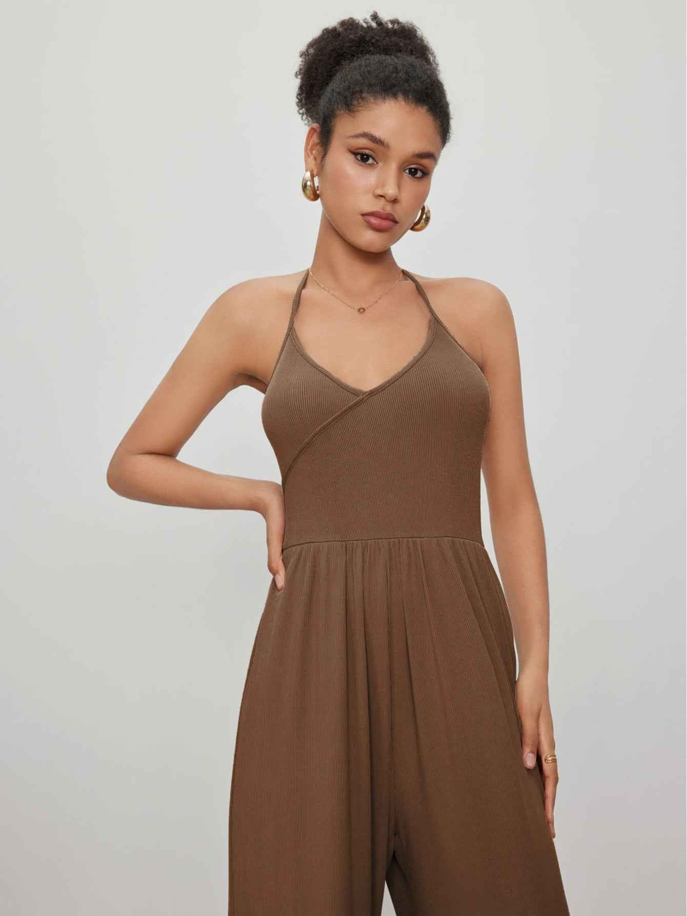 Drape Knit Lace up Halterneck Jumpsuit