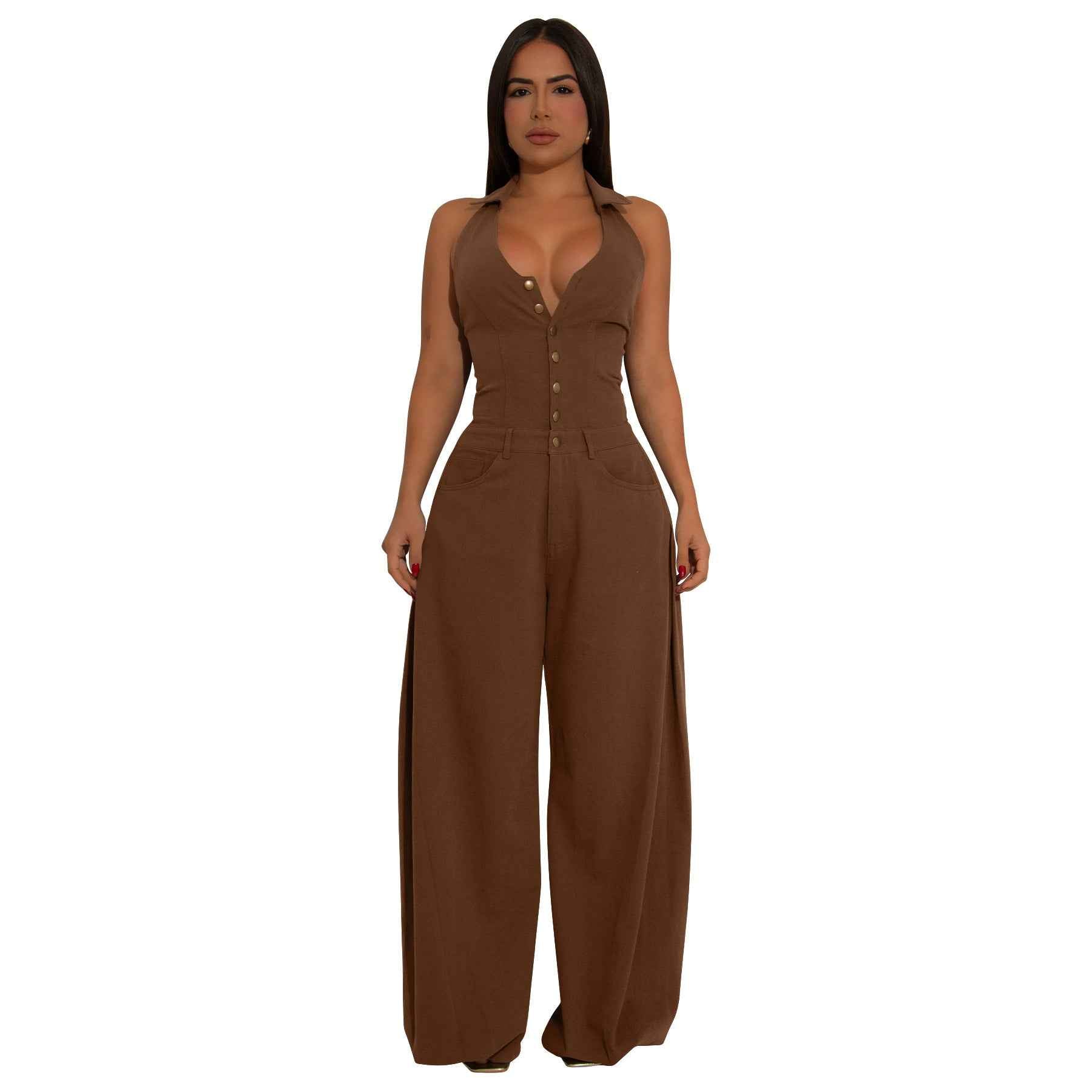 Sleeveless Backless Casual Jumpsuit w Pockets