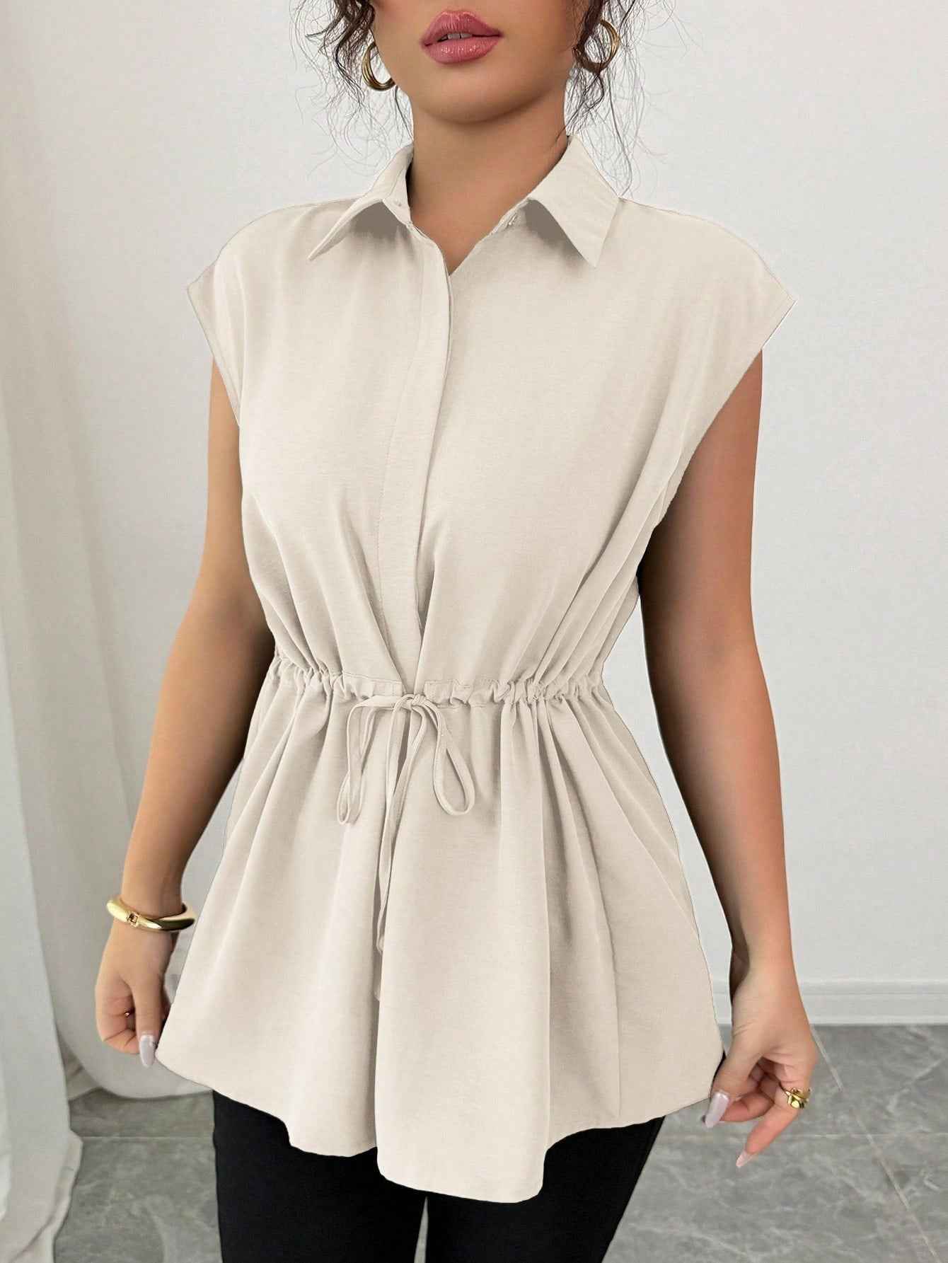 Solid Color Polo Collar Women's T-shirt