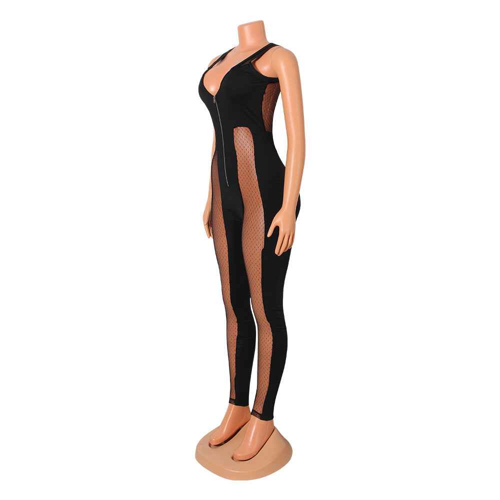 Sexy Mesh See through Stitching Jumpsuit