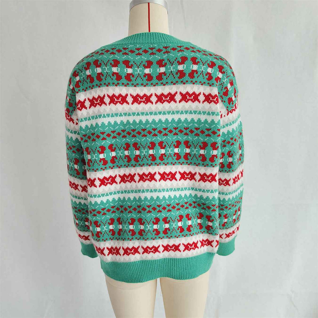 Christmas Jacquard Contrast Knitted Pullover Casual Sweater