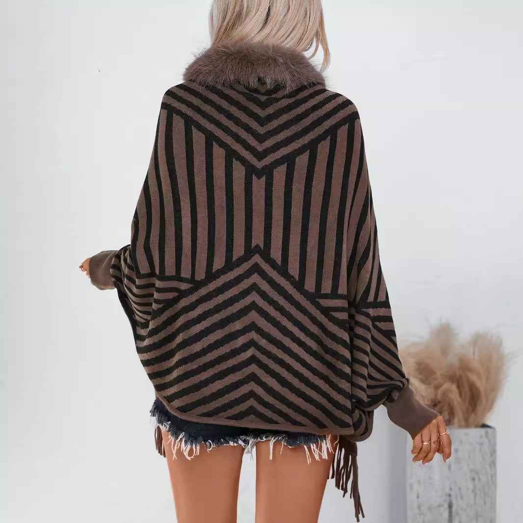 Striped Tassel Knitted Sweater for Women