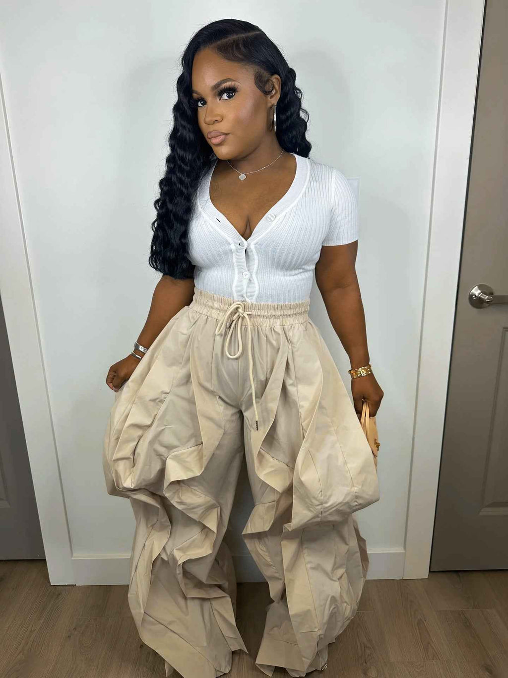 Rise Ruffle Banded Sweats Jeans