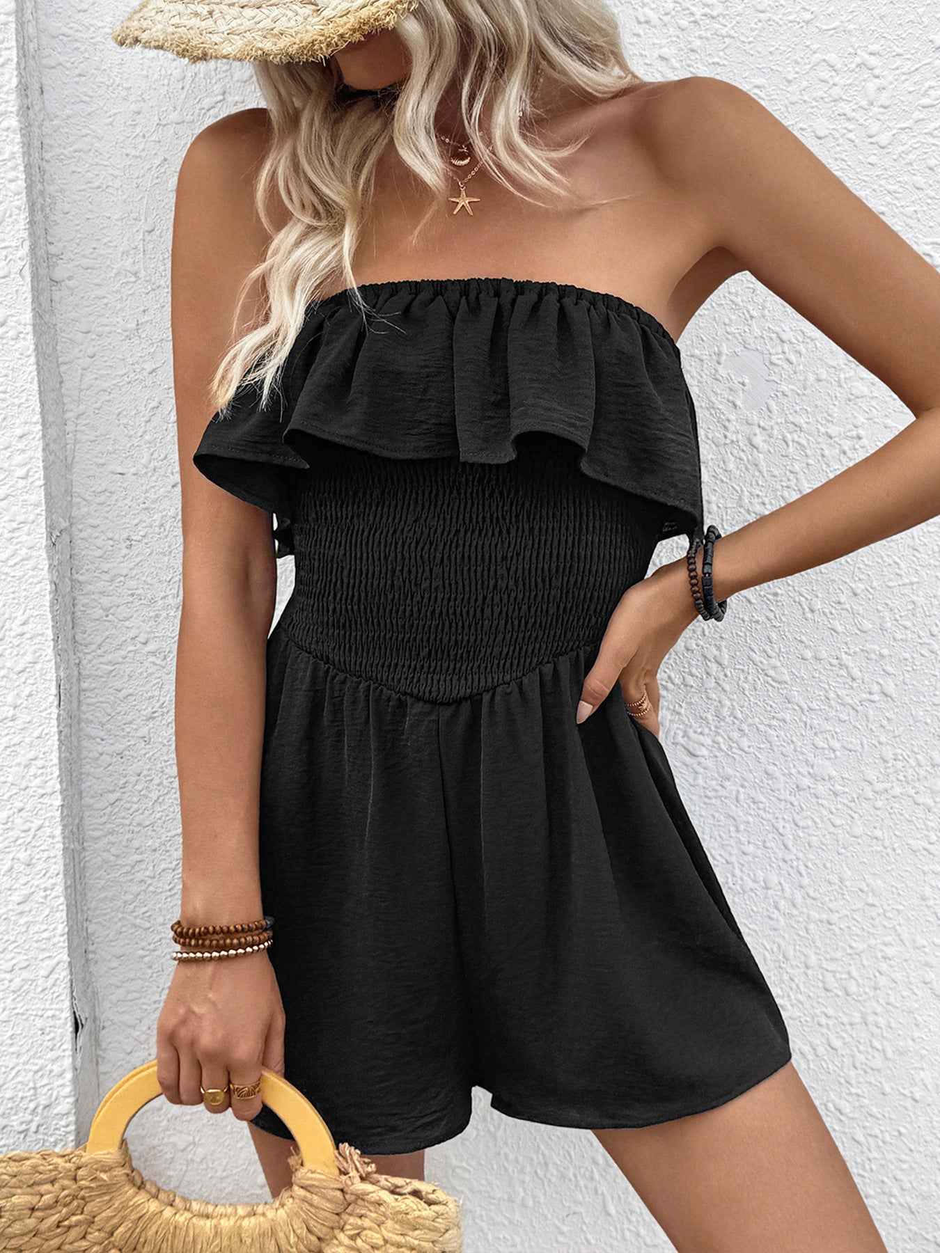 Tube Top Ruffled Smock Romper