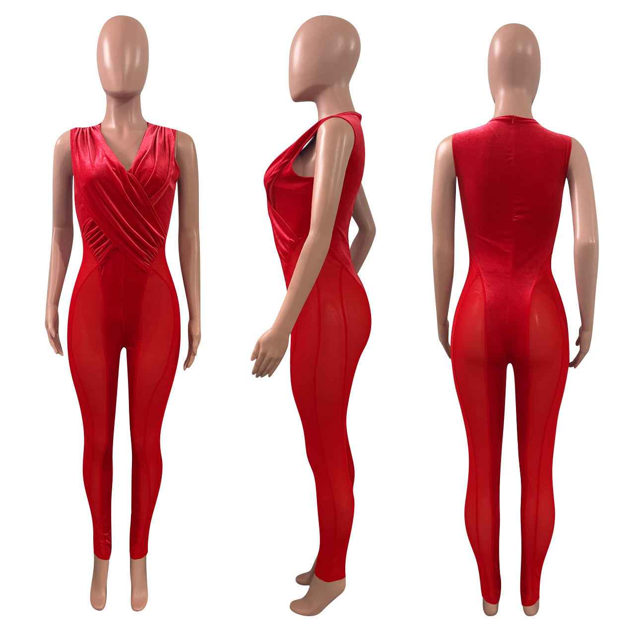 Mesh Velvet Stitching Jumpsuit