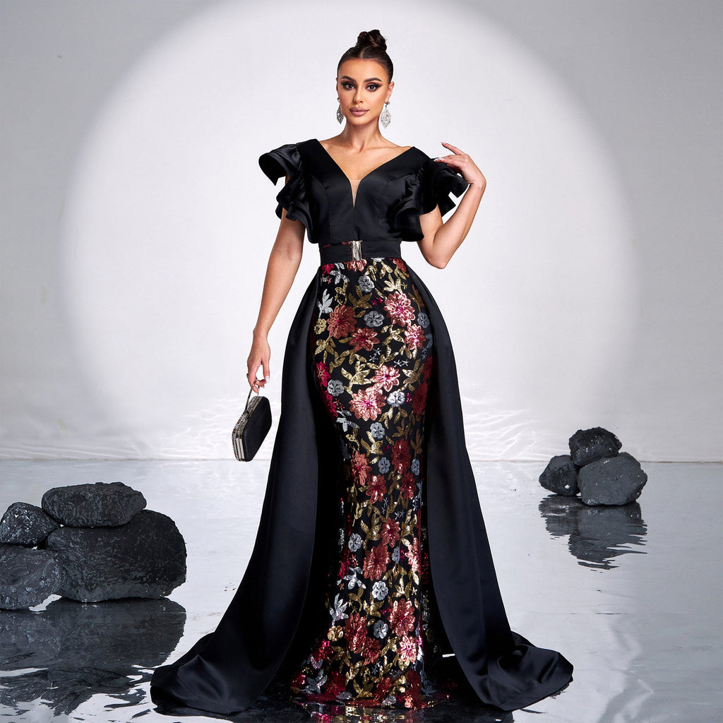 Slim Fit Sheath Elegant Sequined Fishtail Evening Dress